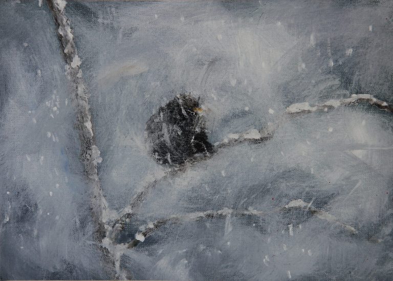 Maleri af Lis Kjærgaard -Sne 18 × 25 Olie