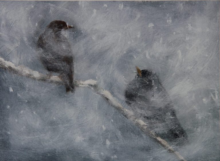 Maleri af Lis Kjærgaard -Sne 18 × 25 Olie
